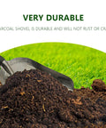 Go To Workhorse Garden Hand Shovel Trowel With Stainless Steel Blade digging in soil, green lawn background