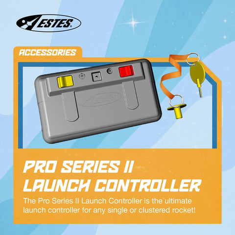 Pro Series II Rocket Launch Controller for Model Rockets with safe setup and power options displayed with safety key.