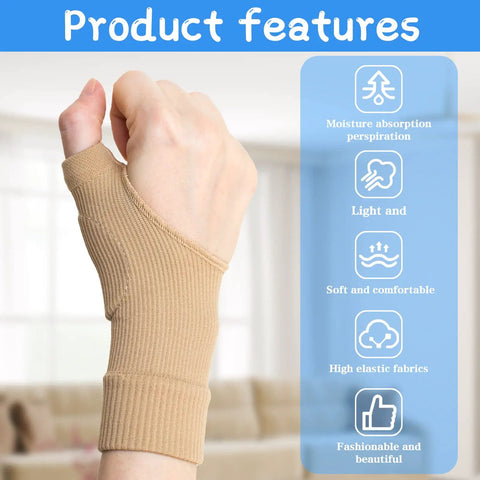 Thumb Arthritis Compression Gloves With Soft Gel Pads, 2 Pairs, Lightweight Wrist Support Braces, model wearing beige glove