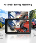 Dual Front And Rear Dash Cam For Cars With 1080P Resolution displaying G-Sensor and loop recording feature.