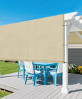 Universal Pergola Shade Cover Replacement Canopy in Beige on patio, blocks 90% UV, with grommets and weighted rods, 240GSM fabric