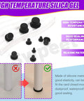 100 Piece Silicone Rubber Plug Kit In Seven Sizes with sealing demonstration and silicone material details.