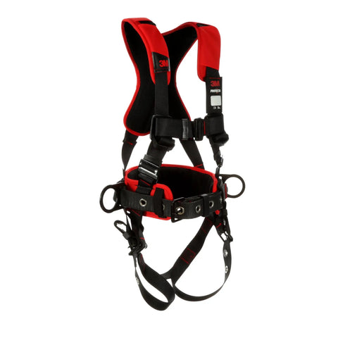 Protecta Pro3 Comfort Full Body Harness For Worksite Construction Medium Large with Easy Link, Black with red padding, 3 D-Rings