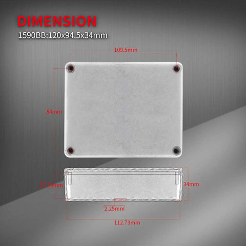 Dimensions of 3 Pack 1590BB Aluminum Guitar Pedal Enclosures Unpainted Stomp Box Case For DIY Effects Pedals 120x94.5x34MM