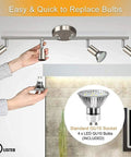 Sleek Modern LED 4-Light Track Lighting Kit With Flush Mount, adjustable spotlights in use, GU10 bulbs shown separately