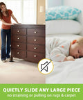 Woman using Heavy Duty 5 Inch Furniture Sliders For Carpet And Hardwood Floors 12 Pack under dresser on carpet