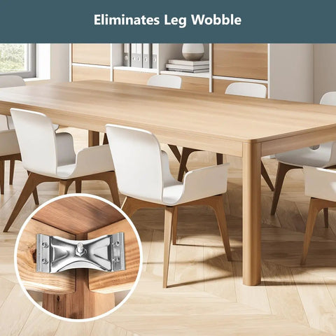 Kerf Mount Corner Brackets 4 Pack With Hardware For Table Legs And Aprons; installed under wooden dining table, eliminating leg wobble