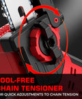 Close-up of tool-free chain tensioner on 2 In 1 Brushless Cordless Mini Chainsaw With Auto Oil 8 Inch And 6 Inch Cutting.