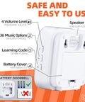 Back view of battery-operated receiver for Wireless Doorbell System For Home With Battery Operated Receiver, 1200 Feet Range