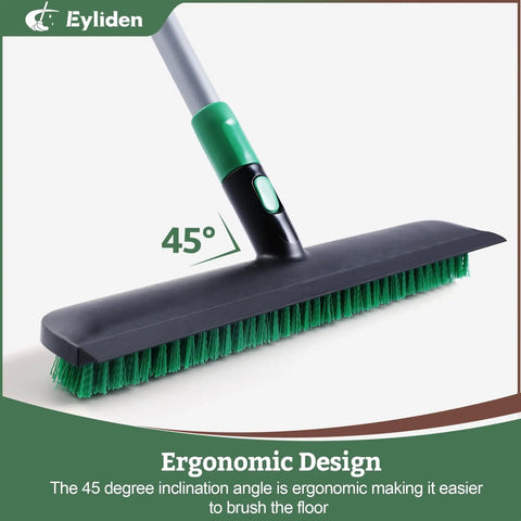 Extra Wide Floor Scrub Brush With Long Telescoping Handle 15 Inch Wide Deck Head 2 In 1 Scrubber Stiff Bristles And Rubber Squeegee