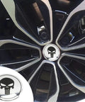 Four Piece Heavy Duty Aluminum Hub Center Cap Decals Featuring Dope Tusked Skull Art For Clean Wheel Cover Stickers that slap onto most standard rims smoothly on car wheel.