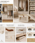 Badass No Frills Fabric Boxes With Secure Snap Lids And Grippy Handles Clear Front Panel Big Boy Closet Organizers For Clothes Blankets Household Must Haves 2 Pack Beige displayed in organized closet with visible bins and clothing.