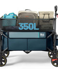 Beefy 350L Extra Large Collapsible Folding Wagon With Brake For Camping, packed with bags, showing adjustable handle and wheels