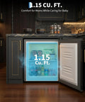 One Point One Cubic Foot Upright Freezer With Single Door And Adjustable Shelf In Matte Black showing contents, perfect for kitchen use.