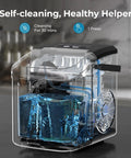 Antarctic Star countertop ice maker, black with transparent housing, ice-filled reservoir visible.