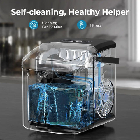 Transparent view of Portable On The Go Ice Maker That Churns 8 Ice Cubes In 6 Minutes, Delivers Up To 26 Lbs Per Day