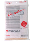 Front view of Gen 3 Vacuum Bags 197289 Genuine OEM Disposable Paper Filter Bags Top Notch Fit For G3 Heritage II Legend II And Avalir Vacuums 3 Pack