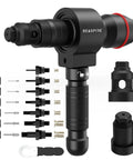2 In 1 Cordless Rivet Nut Tool Kit For Drill Converts Your Drill Into A Pro Rivet Gun With 7 Metric Mandrels, 6 Rivet Head Sizes, 65 Pcs Rivet Nuts And Sturdy Carry Case