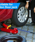 Horizontal Hydraulic Floor Jack Handle Replacement For Cars, Heavy Duty Carbon Steel, Blue, installed on floor jack with car