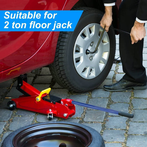 Horizontal Hydraulic Floor Jack Handle Replacement For Cars, Heavy Duty Carbon Steel, Blue, installed on floor jack with car