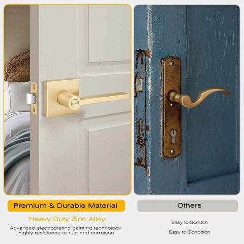 2 Pack Heavy Duty Keyless Privacy Door Handles Satin Brass Finish for interior bedroom doors with thumb turn lock comparison