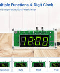 4-Digit DIY Digital Clock Kit With Acrylic Shell, Adjustable Brightness LED Display showing multiple functions