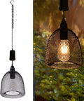 Battery Powered Hanging Light With Retro Black Metal Mesh Shade Edison Bulb, Six Hour Timer, Outdoor Pendant Lantern