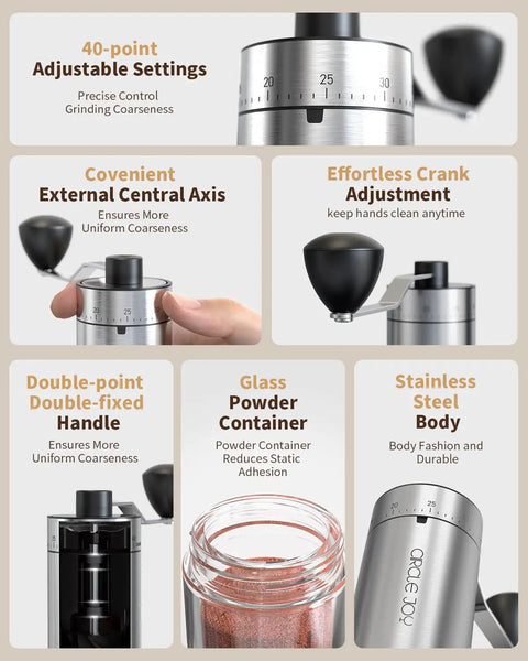Details of Compact Manual Coffee Grinder With 40 External Grind Settings And Ceramic Conical Burr, Durable Stainless Steel Build