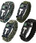 Four 5 In 1 Paracord Survival Bracelet With Compass Fire Starter Whistle Glass Breaker And Paracord for Camping Hiking Hunting