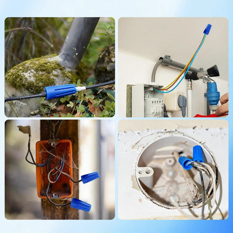 Blue Waterproof Wire Nuts Set For Outdoor Use Landscape Wire Connectors 22AWG to 12AWG in various applications