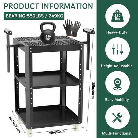 Heavy Duty Workhorse Rolling Planer Stand With Rock Solid 550 Lb Capacity Height Adjustable Workbench Table showing a sturdy tool cart.
