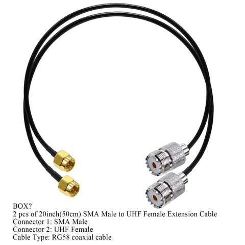 SMA To UHF Coax Extension Cable 20 Inch RG58 50 Ohm Plug And Play Pigtail For CB Ham Radio And WiFi Antennas 2 Pack