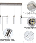 Diagram of Crystal Bubble 4 Light Pendant For Kitchen Island, Lit Modern Brushed Nickel Ceiling Fixture with LED details