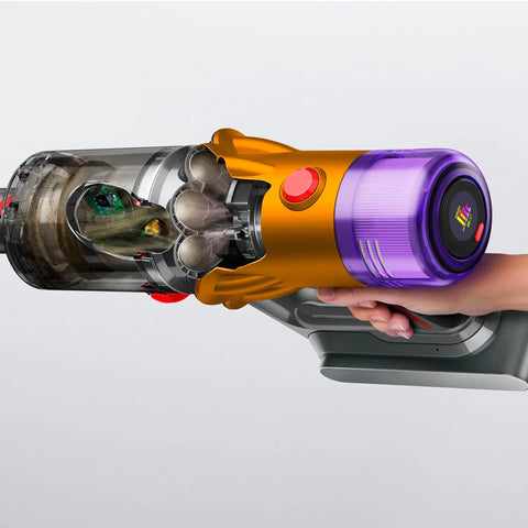 Ridiculously Light Intelligent Cordless Stick Vacuum For Wet And Dry Cleaning Slim V12 Detect Submarine Tech in yellow/iron color.