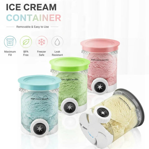 4 Pack Creami Swirl Pints With Lids For Ninja NC700 NC701 NC701C Series displayed with colorful lids and ice cream inside.