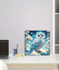 Beginner Friendly 5D Partial Diamond Painting Kit Owl Design With Special Shaped Crystals on desk, 12x12 inch