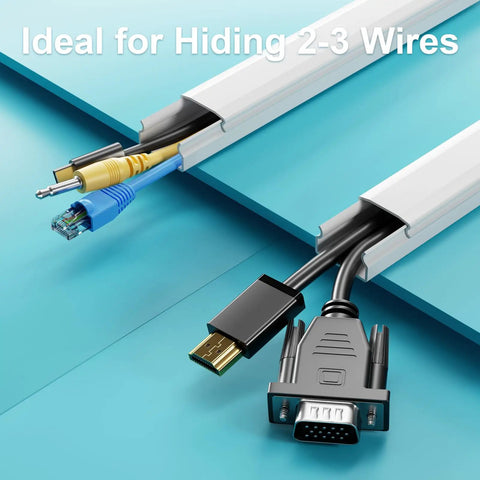 Cord Hider Kit For Wall Mounted TV Cables White Easy Cable Management Concealer showing 2-3 cables in white cover