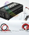 No Sweat 500 Watt Power Inverter For Cars RV Trucks Plug And Play 12Volt To 110Volt Converter with dual AC outlets and USB ports.