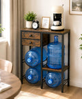 5 Gallon Water Jug Holder With 4 Slots Sturdy Water Dispenser Stand With Drawers And Wood Shelves Heavy Duty Water Bottle Storage Rack