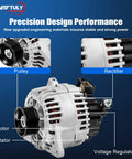Image showing a High Output Alternator Replacement For 2005 2006 Kia Magentis, 2005 2010 Sportage, 2005 2006 Optima with labeled parts.