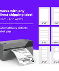 No Sweat Usb Shipping Label Printer Commercial Grade 4x6 Thermal showing various label sizes and automatic detection feature.