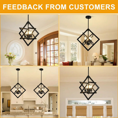 Modern Eighteen Inch Black Chandelier Four Light Industrial Pendant Effortless Setup For Dining Room And Kitchen Island view in stylish interiors.