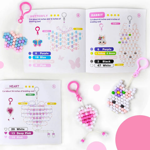 Bead Pets Kit For Kids And Kid Friendly DIY Jewelry And Keychain Craft With 800 Plus Colorful Pony Beads 65 Feet Cord 10 Animal Patterns And Beginner Friendly Instructions Includes Needles And Storage Box