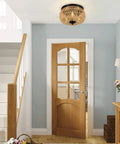 Three Light Woven Rattan Flush Mount Ceiling Light Fixture With Handwoven Cage Shade For Bedroom Kitchen Foyer Porch