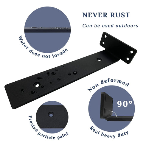 Hidden Floating Shelf Brackets 12 Inch Heavy Duty Black Metal L Brackets Set Built To Last For DIY Shelves No Lip Design
