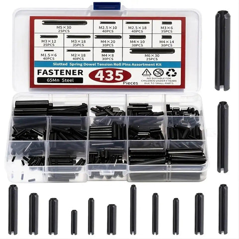 435 Piece Slotted Spring Roll Pin Set Black Oxide Finish For Machinery And Auto Repair Durable Dowel Kit For Engines