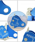 Close-up of Rock Climbing Rope Grab And Belay Device For Mountaineering And Rescue, Pro Grade Lightweight Magnesium Alloy Ascender