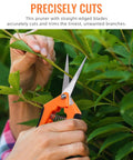 Person using 4 Pack Pruning Shears 6.5 Inch Garden Scissors with sharp stainless steel blades on shrub branch