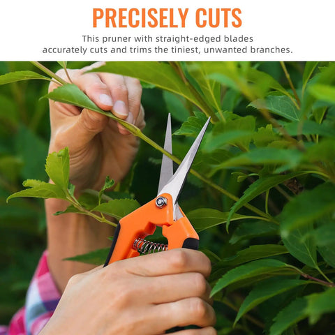 Person using 4 Pack Pruning Shears 6.5 Inch Garden Scissors with sharp stainless steel blades on shrub branch