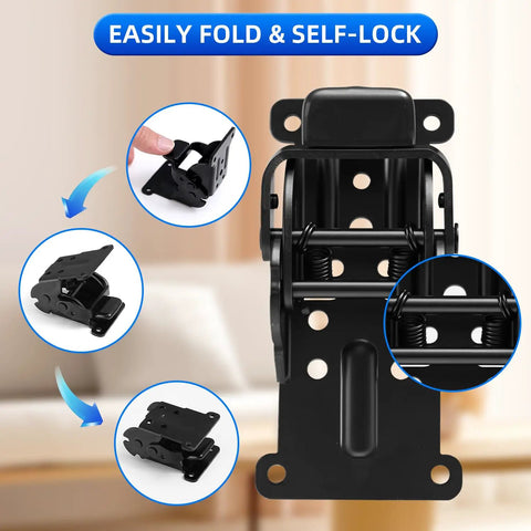 Heavy Duty Folding Brackets 4 Pack With Screws, Self Locking Steel Hinges For Table Legs showing folding mechanism and locking features.